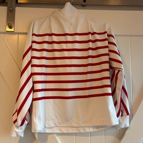 Dudley Stephens White and Red Terry Fleece Striped Marion  Zip Pullover, Sz S - Picture 4 of 5